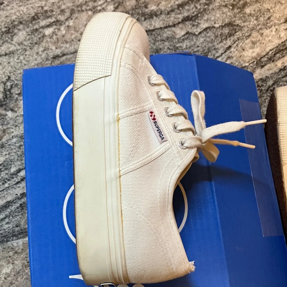 Superga White Platform Lace-Up Sneakers